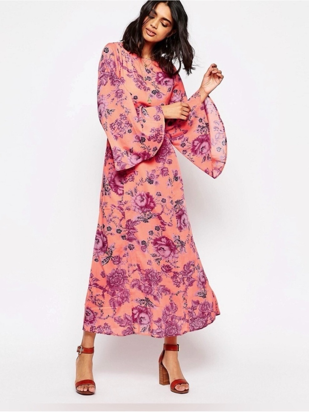 NWT Free People Melrose Maxi Dress- Bell Sleeve Open Back Boho Dress